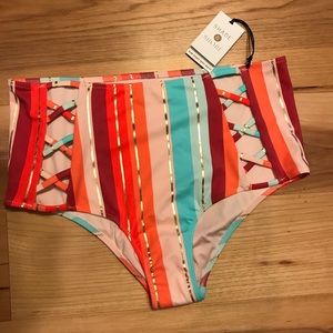High waisted Shade & Shore striped bikini bottoms